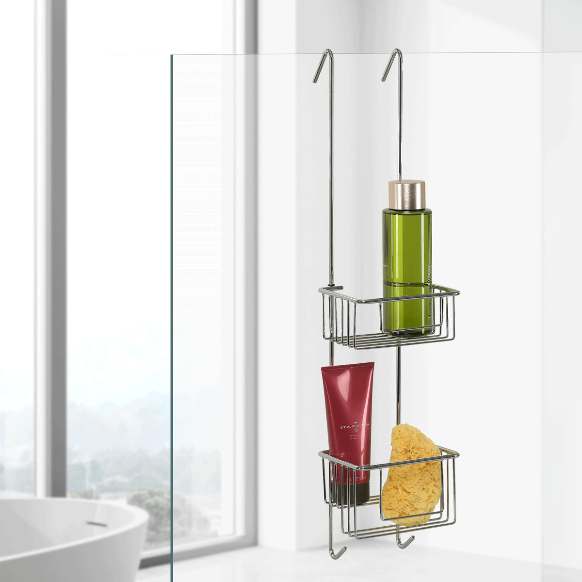 kowald ? Design Shower Caddy Hanging | Two-Tier Shower Shelf | 27x6x5in | No Drilling Required | Chrome-Plated Rustproof