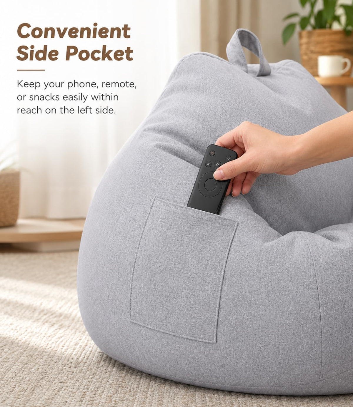 Highdi Kids Bean Bag Without Fillings - Cotton Linen Durable & Comfortable, Light Grey Storage Bean Bag Chair for Living Room/Gaming Room