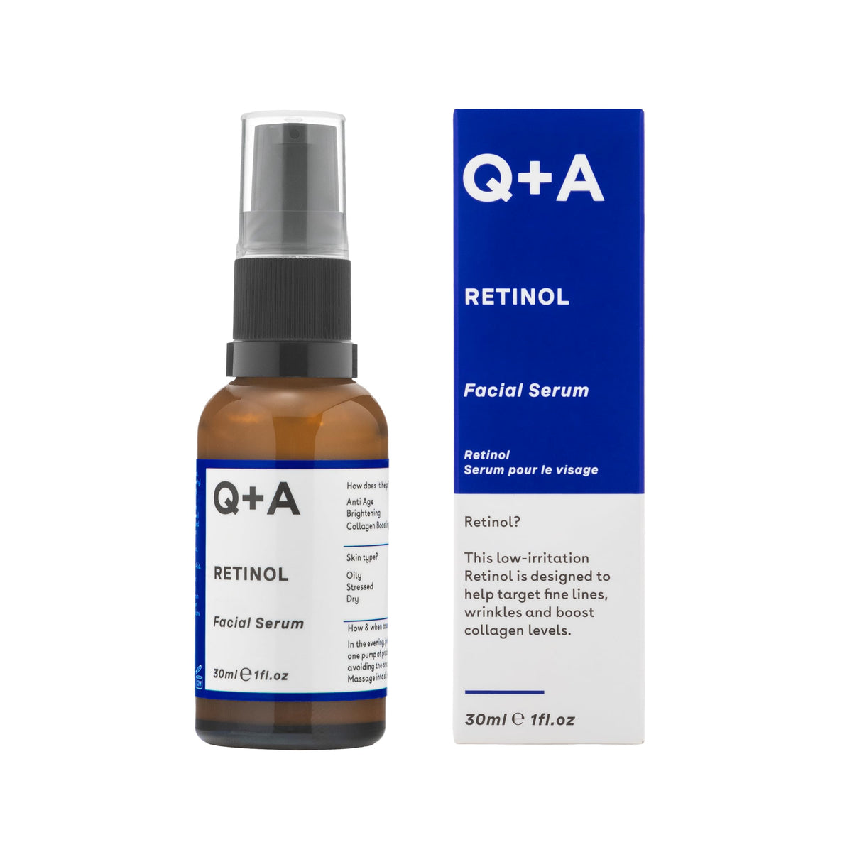 Q+A Retinol Facial Serum (30ml), Face Serum Skincare with Retinol, Squalane & Bisabolol, Smooths Fine Lines, Evens Skin Tone & Boosts Radiance, Vegan