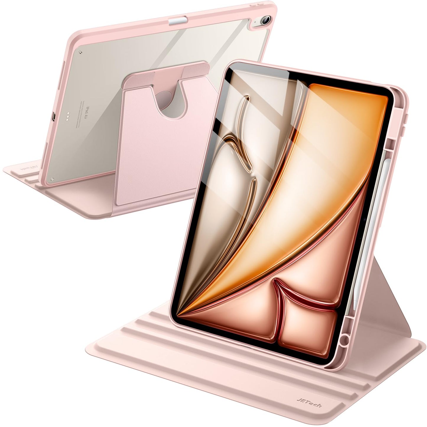 JETech Rotating Case for iPad Air 13-Inch M3/M2 (2025/2024) with Pencil Holder, 360 Degree Rotation Protective Stand Cover Clear Back, Auto Wake/Sleep