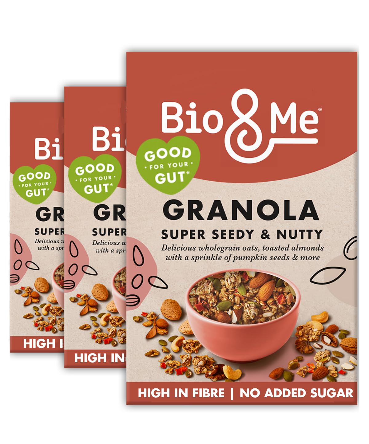 Bio&Me Super Seedy and Nutty Granola 3-Pack (3 x 360g) ? Vegan, High Fibre, No Added Sugar, Gut-Loving Breakfast Cereal