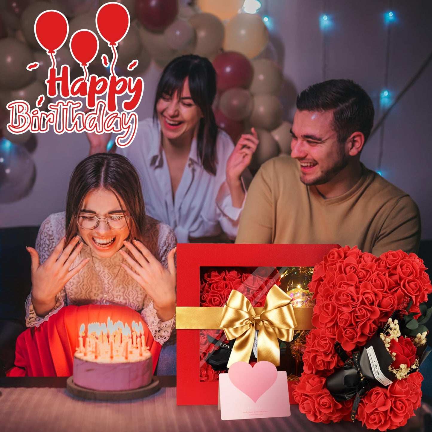 POHOMEGK Mothers Day Rose Gift for Mum, Grandma and Mother-in-law - Rose Teddy Bear Forever Flower Box, Birthday Surprise, Luxury Artificial Roses