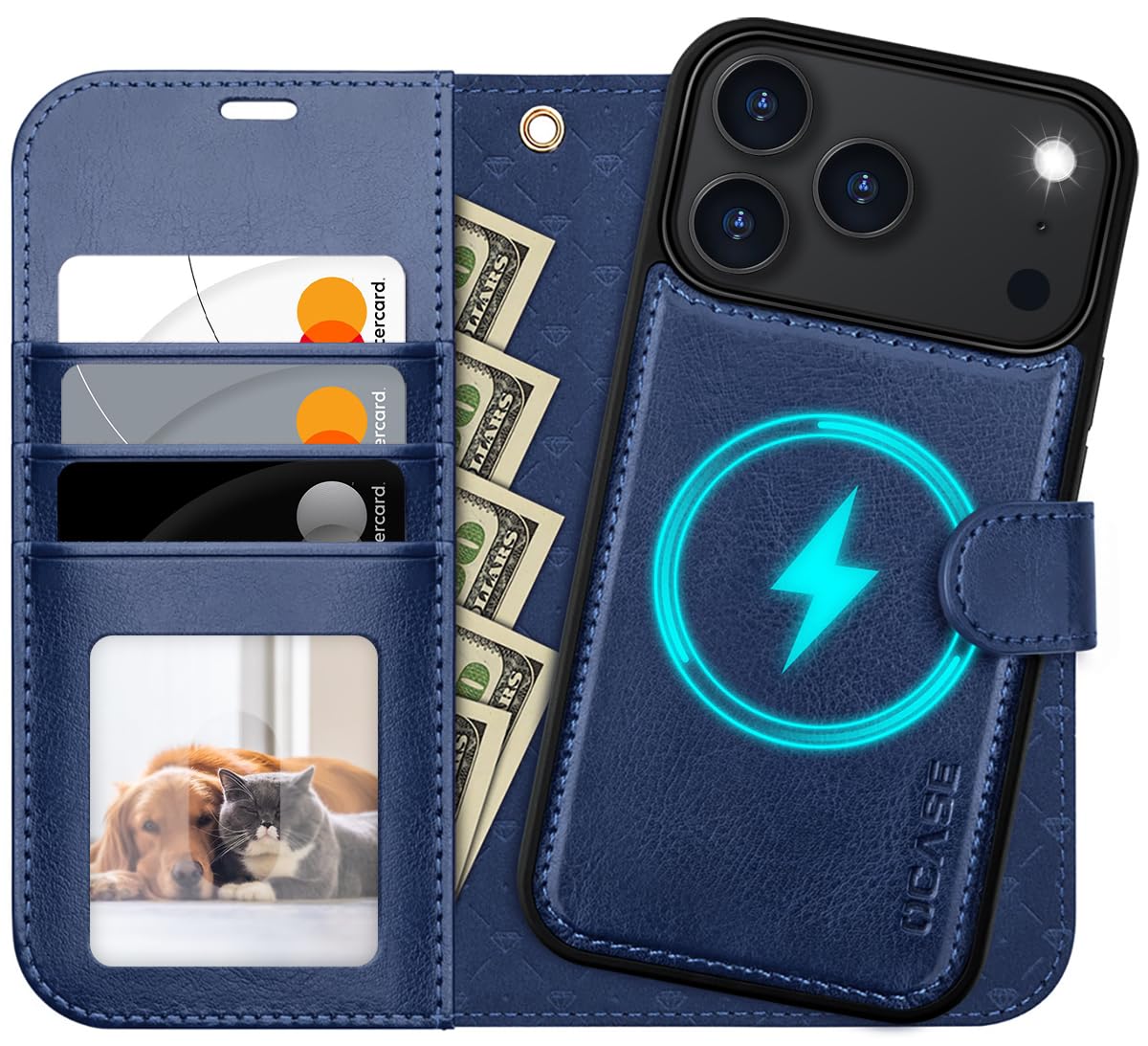 OCASE for iPhone 17 Pro Case, Detachable 2 in 1 PU Leather Wallet Case with RFID Blocking, Wireless Charging, Card Holders, Kickstand, Shockproof