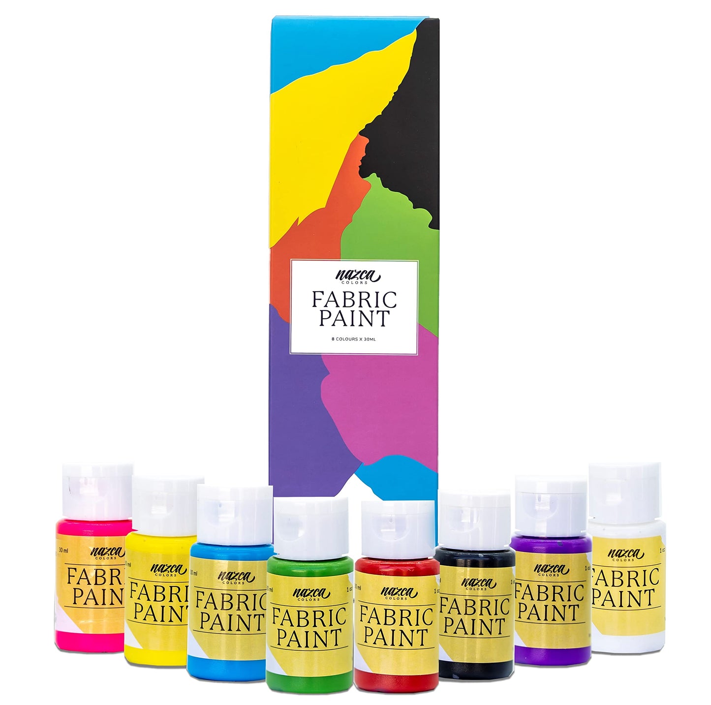 Nazca Colors Permanent Fabric Paint Set ? 8 Colours x 30ml ? Washproof Acrylic Textile Paint ideal for Painting Clothes, Leather, T-shirts, Jeans,