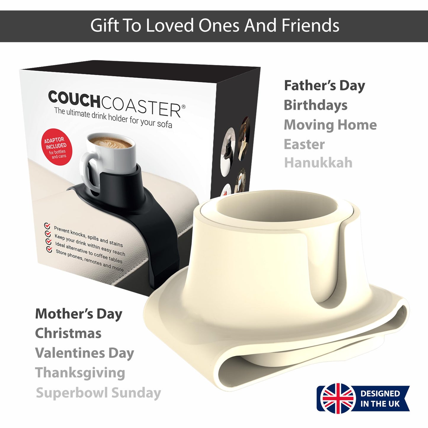 HIT PRODUCTS CouchCoaster® - Couch Armrest Cup Holder, Cool Cream