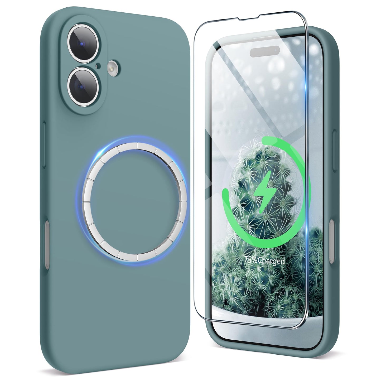 SURPHY Magnetic Design for iPhone 16 Case, Liquid Silicone Protection for Each Lens Shockproof Gel Rubber Phone Case for iPhone 16 6.1 inch 2024,