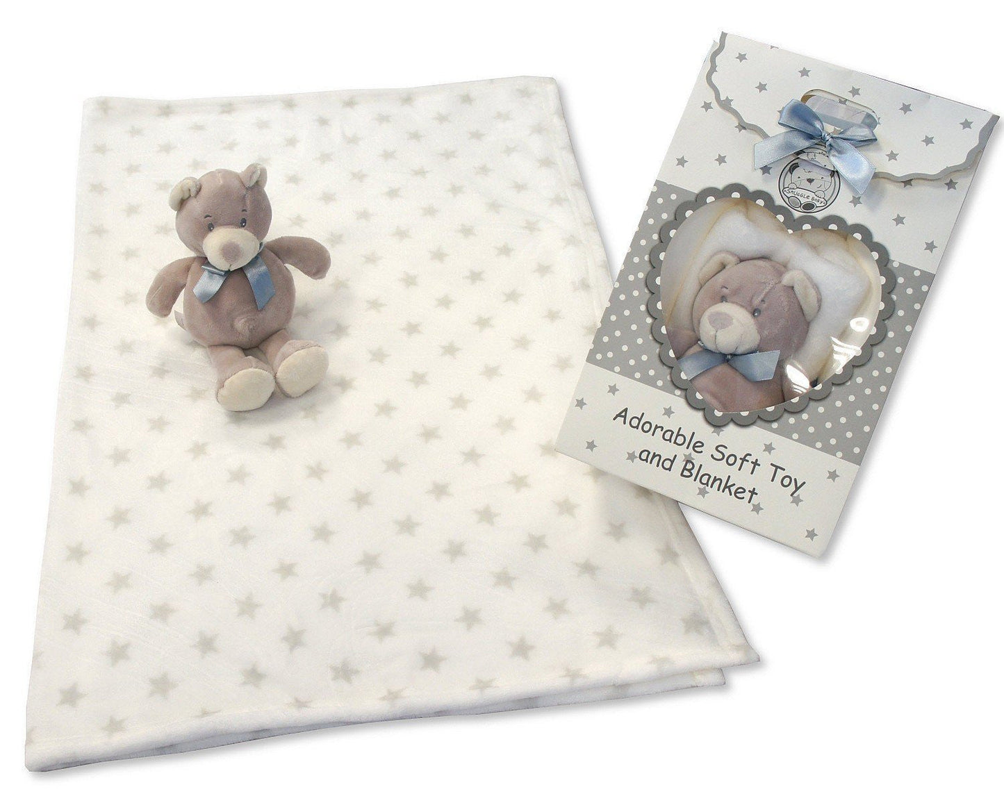Babies Soft Teddy Bear & Star Blanket - Gift Bag Set