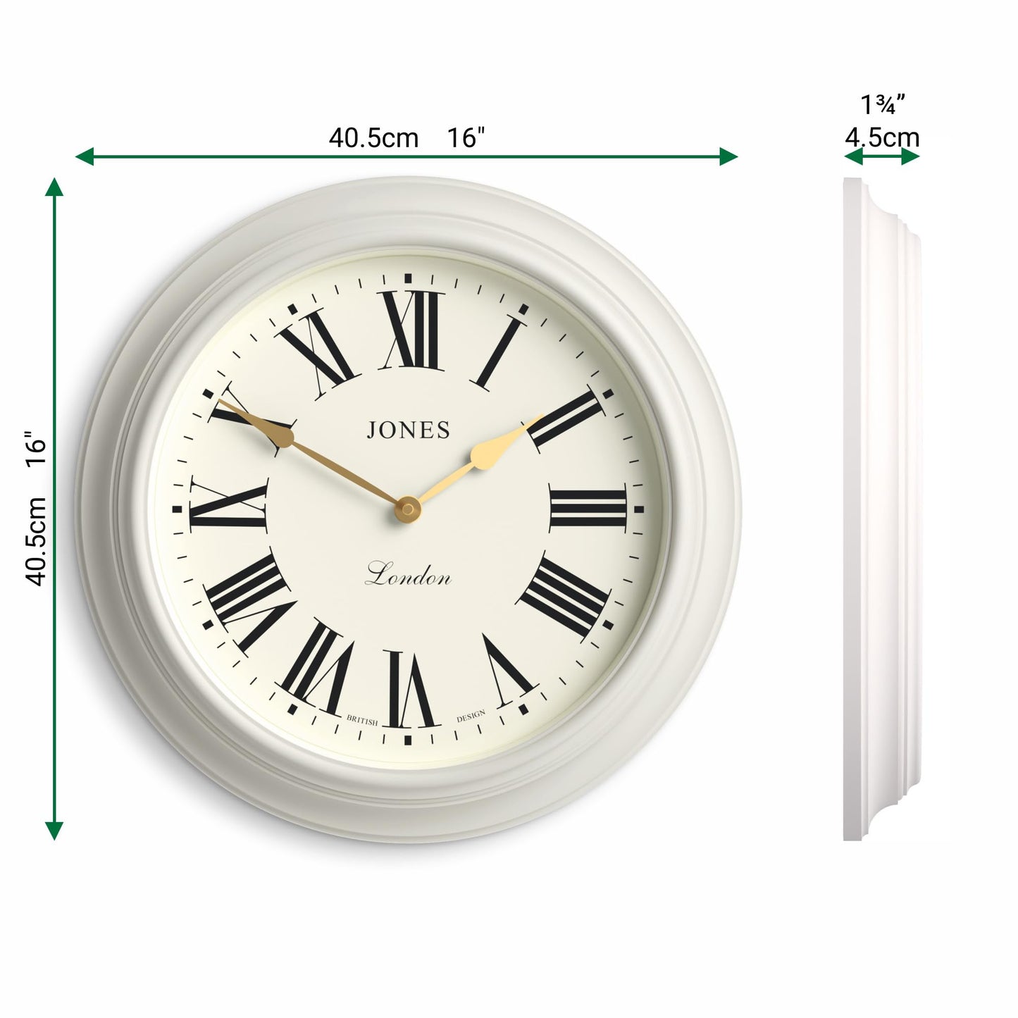 Jones Clocks Supper Club wall clock | Large classic round clock | 40cm | Very pale grey | Roman numerals |Traditional design ideal for kitchen or