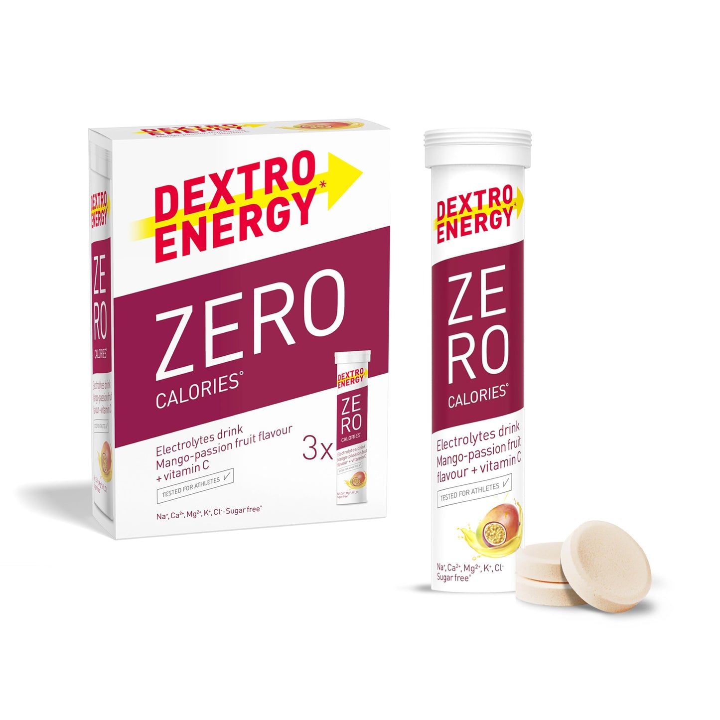 Dextro Energy Zero Calories Mango and Passionfruit I Electrolytes Sports Drink I Effervescent Tablets | Rapid Recovery and Hydration Electrolyte Drink