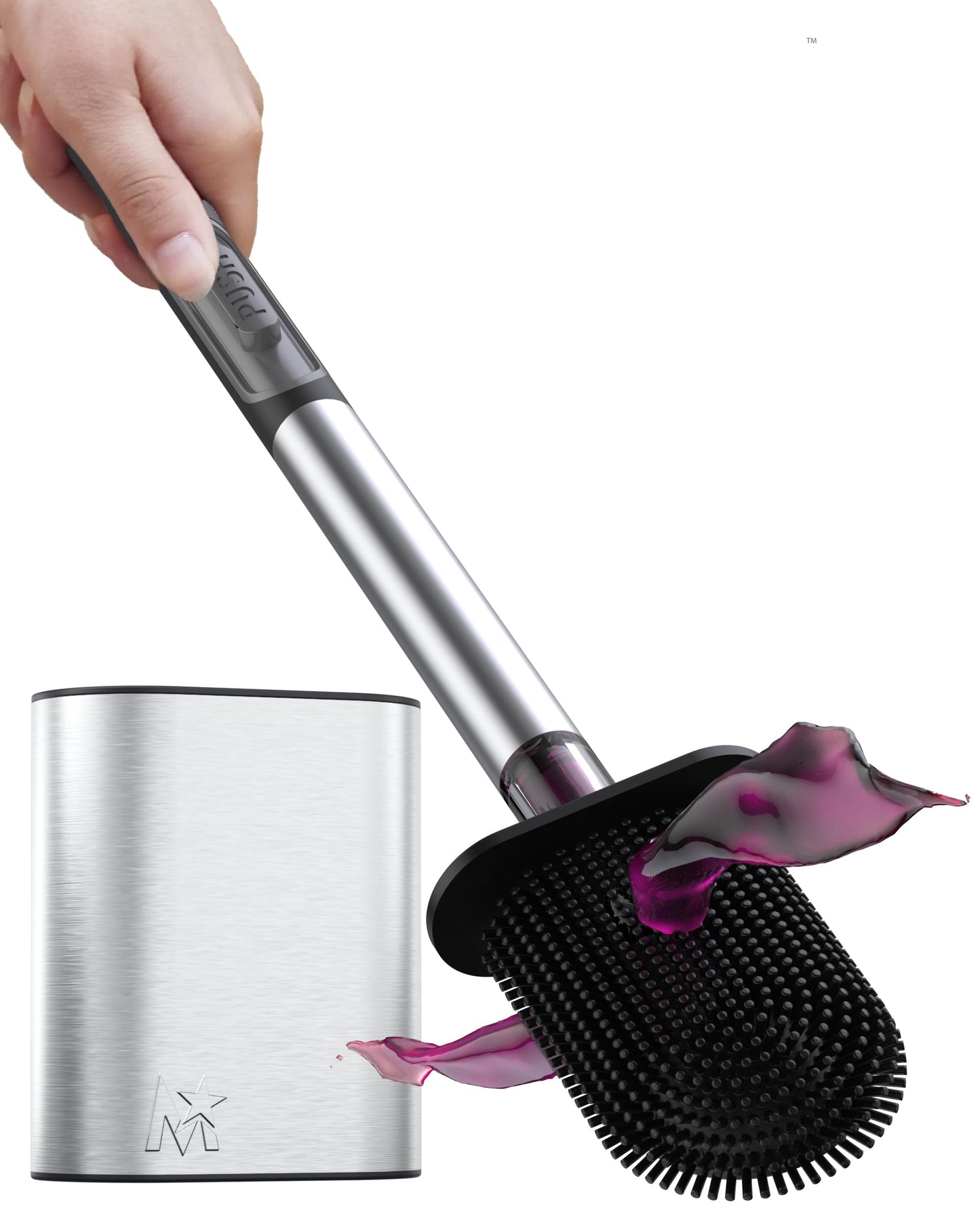MooStar Silicone Toilet Brush with Holder - Stainless Steel Wall-Mounted & Free-Standing Toilet Brushes and Holders with Quick-Drying Flexible Flat