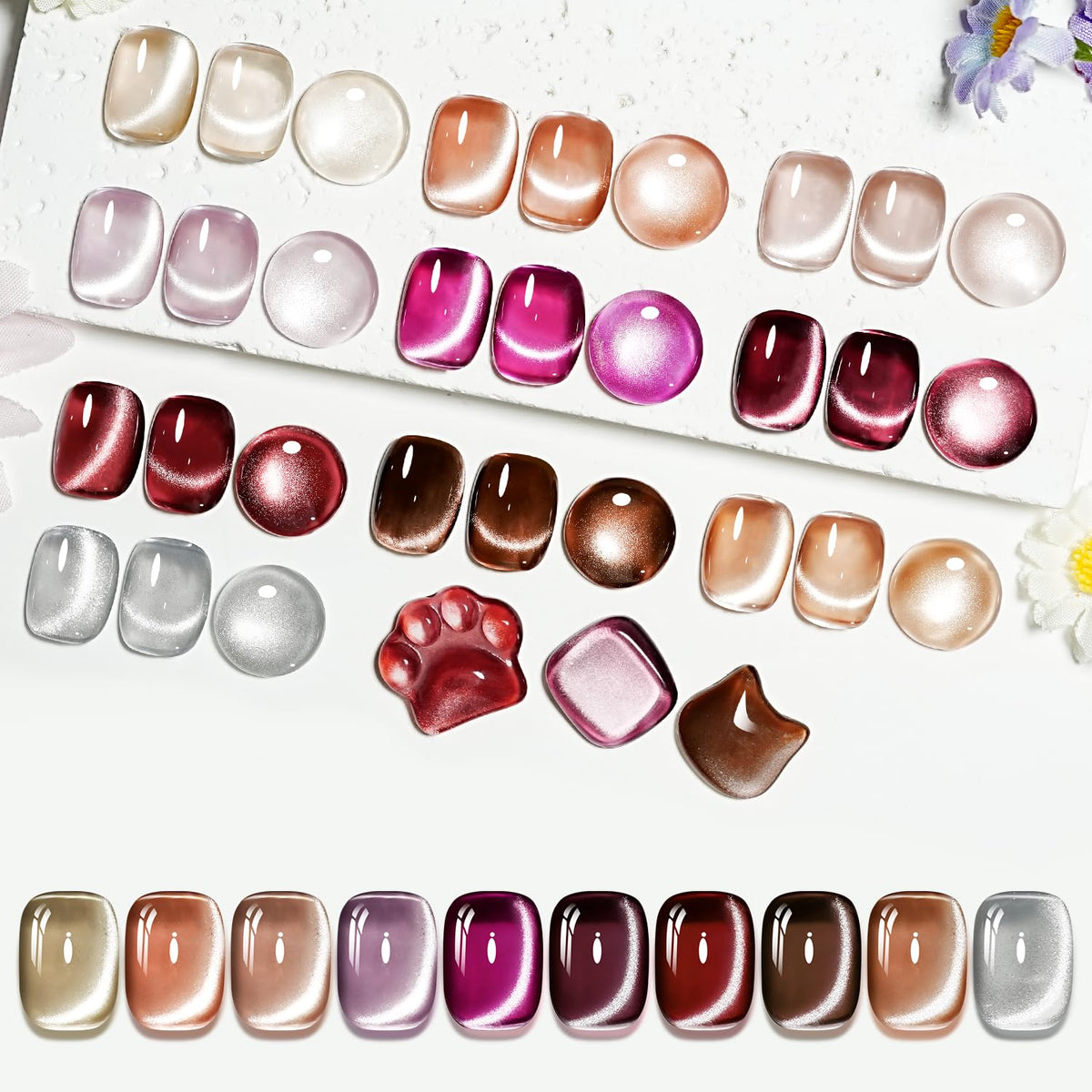 JODSONE Cat Eye Gel Nail Polish Set Pink Rose Red Sliver Collection 10 Colors Holographic Sparkle Cat Eye with Base Coat Top Coat Magnet DIY Nail Art