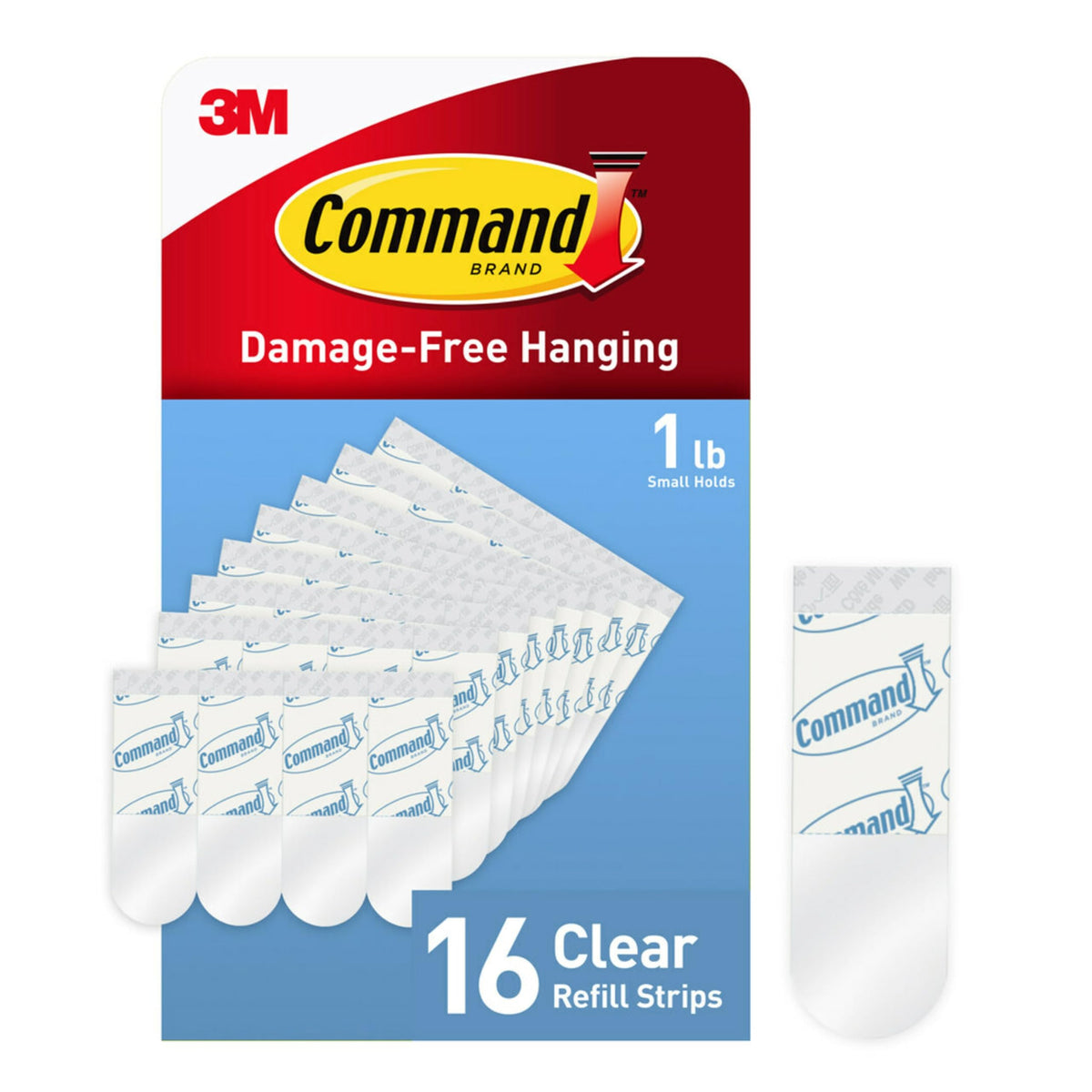 Command Small Clear Refill Strips, 16 Sets of Strips