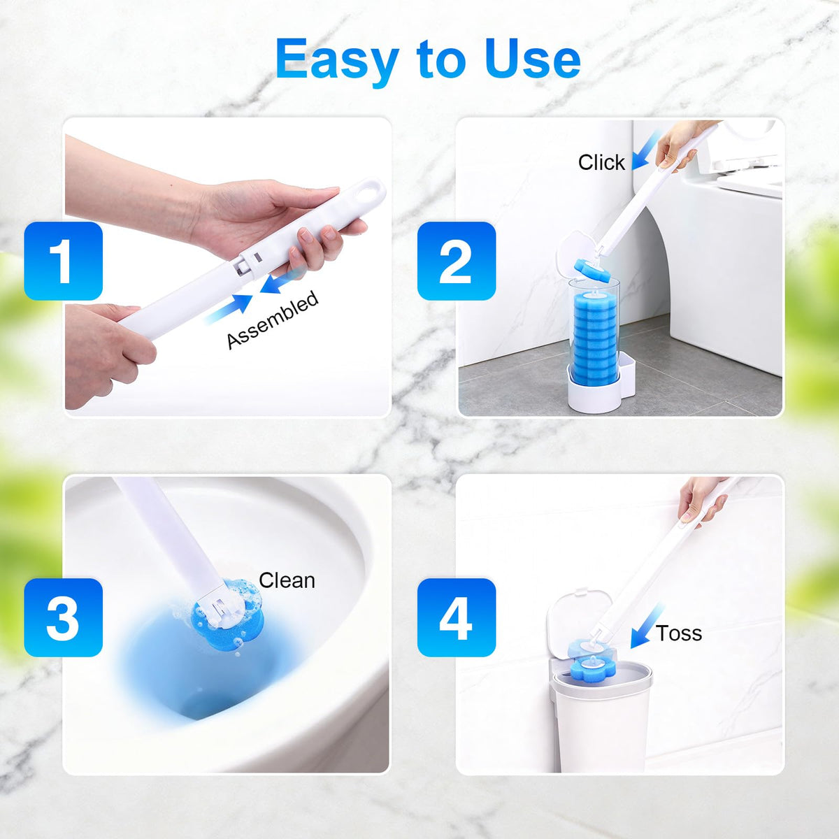 LIHAO Disposable Toilet Brush with Holder and 30 PCS Cleaner Refills