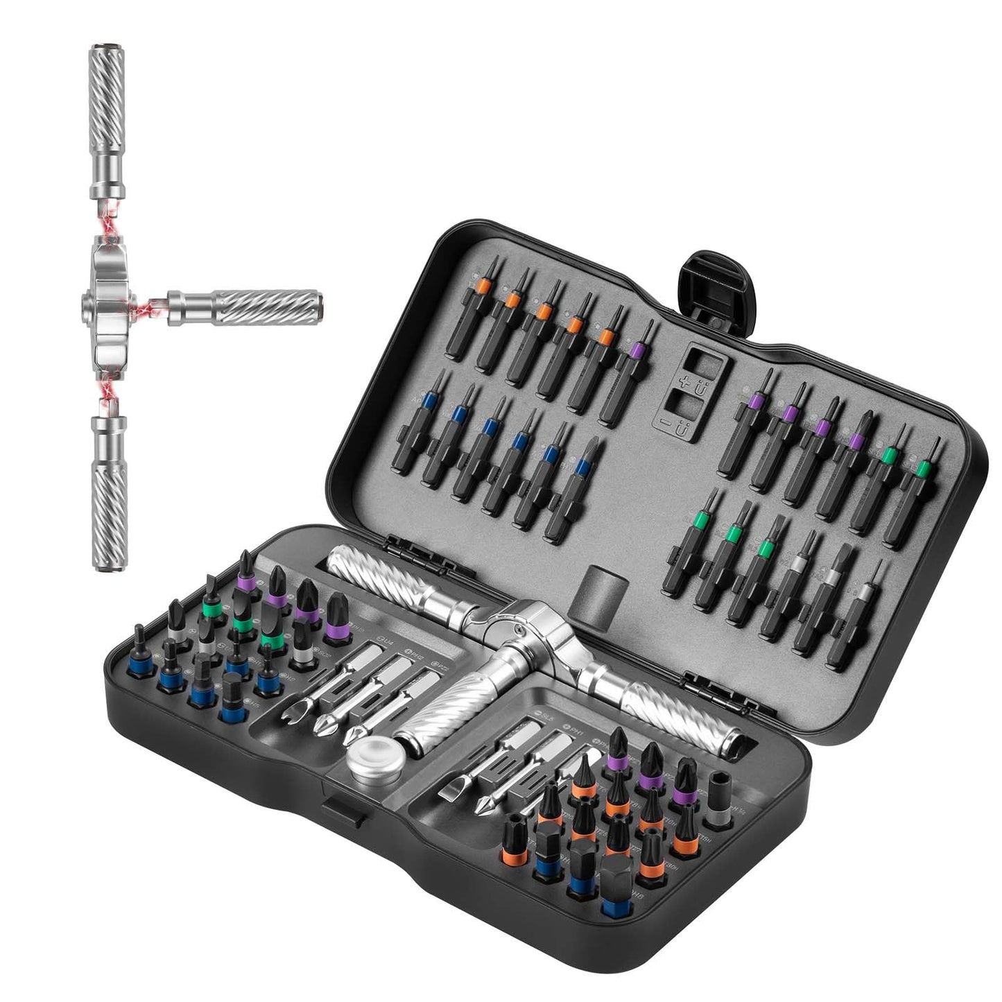 VMAN Ratchet Screwdriver Set, 66 in 1 Magnetic Screwdriver Sets, S2 Steel Bits, DIY Combination Flexible Shaft, Suitable for Furniture Assembly,