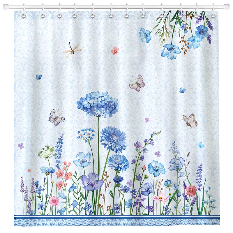 Arquiel Floral Butterfly Shower Curtain Sets, Waterproof Polyester Fabric Shower Curtains With 12 Hooks for Bathroom Home Decoration, 182 x 182 cm