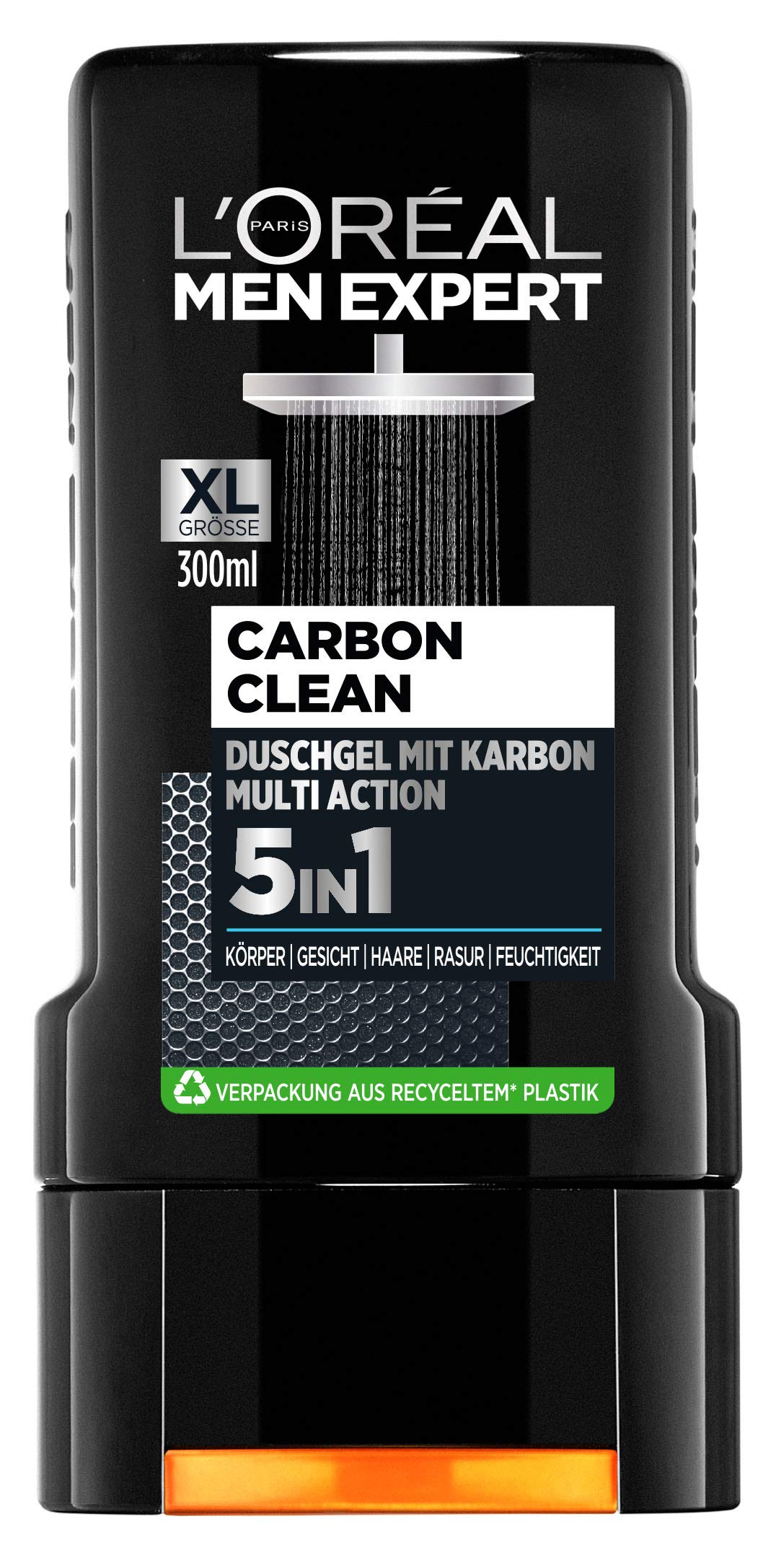 L'Or?al Men Expert Carbon Clean Shower Gel Cleanses Sensitive Men Skin (Face, Body and Hair) Moisturises Masculine Spicy Fragrance (1 x 300 ml)