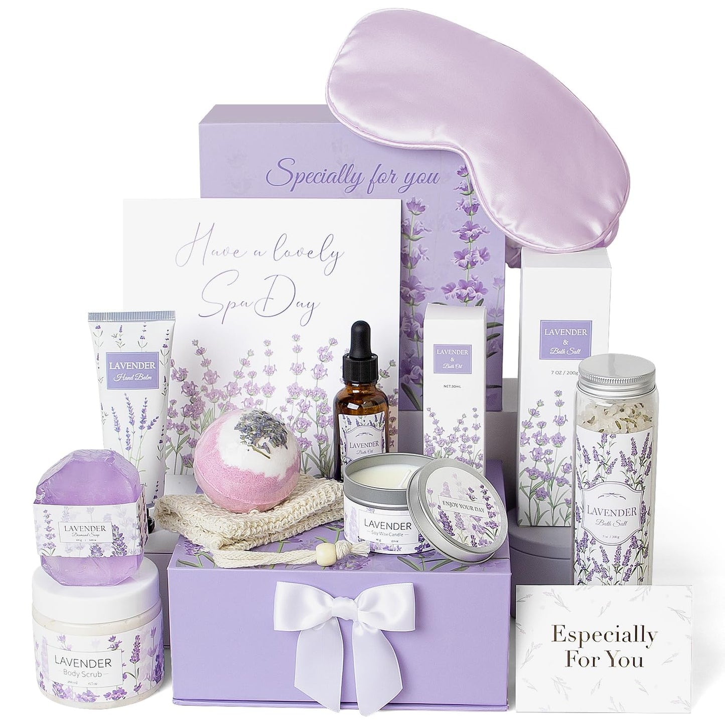 Lavender Spa Gifts Set, 11 Pcs Bath Gift Set for Women, Relaxing Gifts, Bath Spa Basket for Women, Self Care, Care Package, HomeSpa Products, Birthday