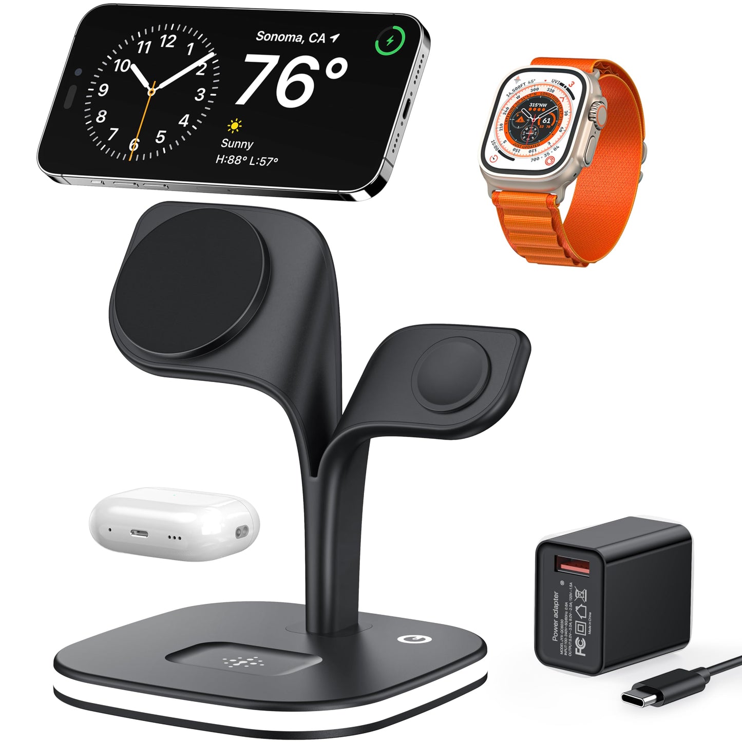 EXW Magnetic Wireless Charger,3 in 1 MagSafe Wireless Charging Station Compatible with iPhone 17/Air/16/15/14/13/12, for Apple Watch and AirPods 3/2/