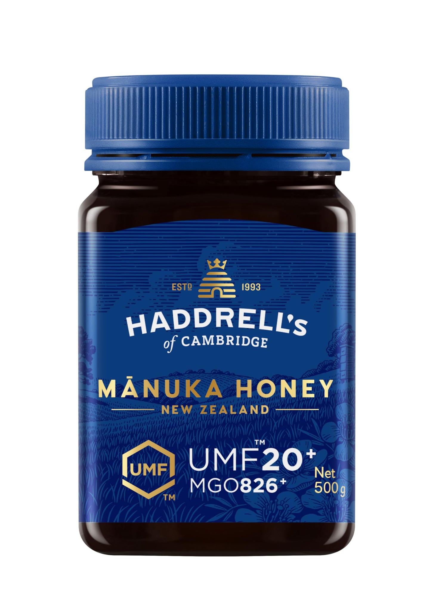 Haddrell's of Cambridge Manuka Honey | UMF 20+/MGO 826+ | Natural Premium New Zealand Manuka Honey | 500g