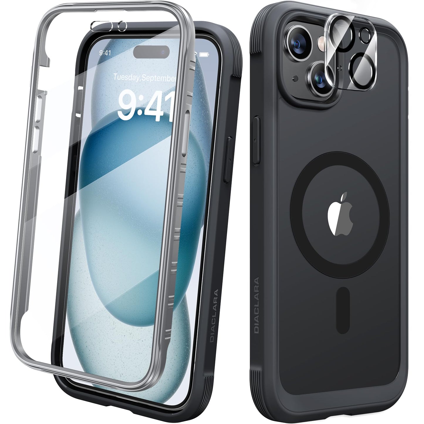 Diaclara Magnetic Designed for iPhone 15 Case, Compatible with MagSafe Built-in Touch Sensitive Anti-Scratch Screen Protector, with Camera Lens