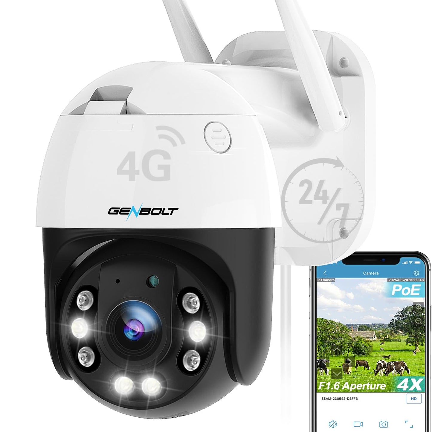 GENBOLT 3G/4G LTE Security Camera Outdoor No WiFi,Cellular CCTV Camera 25FPS with Sim Card,IP Surveillance Camera Wired 24/7 Recording Humanoid