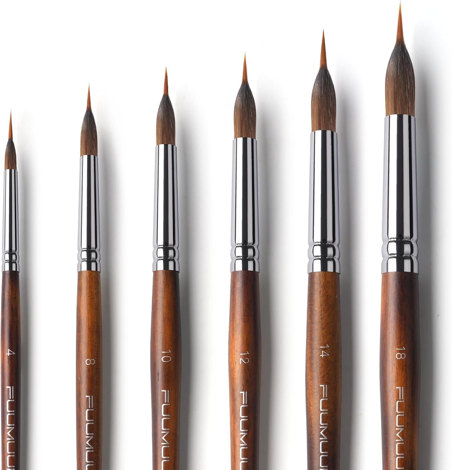 Fuumuui Professional Watercolour Brushes 6pcs, Artist Liner Brush Set - Design Registered, Synthetic Hair Extra Long Extended Point Brushes Kolinsky