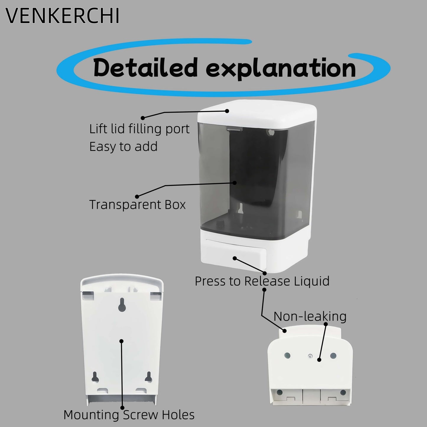 Manual Soap Dispenser Kitchen Bathroom Wall Mounted Soap Dispenser Commercial Soap Dispenser for Liquid Containers Shampoo Gel Chamber Plastic