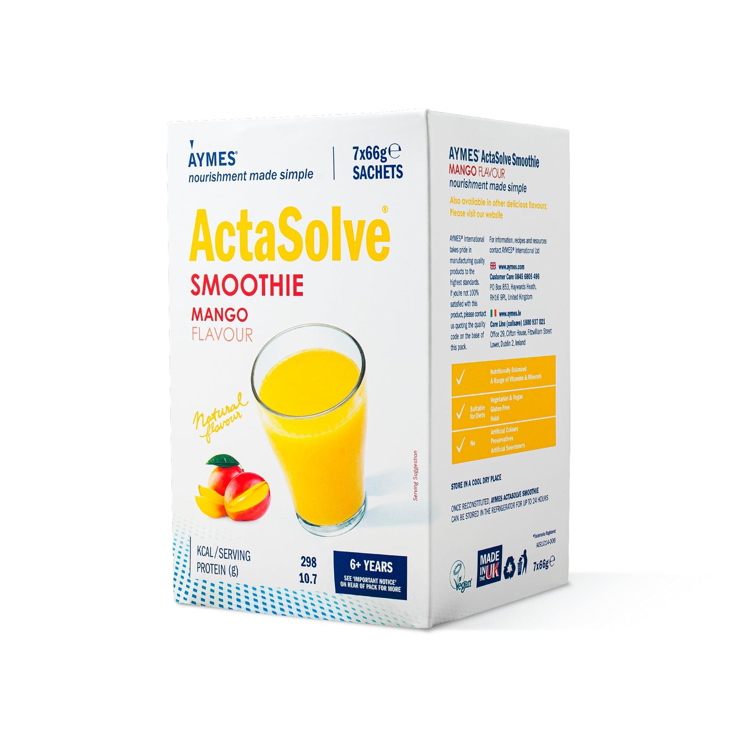 AYMES - ActaSolve Smoothie - Mango - 42 Servings - Vegan-Friendly Nutritional Powder - Gluten Free - Suitable for Adults and Children Aged 3+