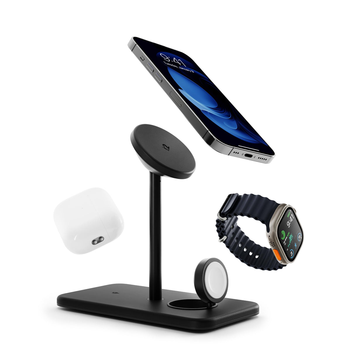 Twelve South HiRise 3 Deluxe 3-in-1 Wireless Charging Station for Apple Devices - MagSafe Charger, Fast Wireless Charger Stand for iphone 15 14 13 12