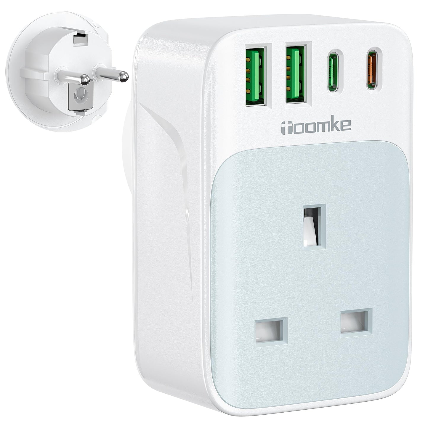 UK to European Adapter Plug, PD 35W Fast Charge USB C European Travel Adapter with 4 USB Ports, UK to EU Plug Adaptor for Germany France Spain Turkey