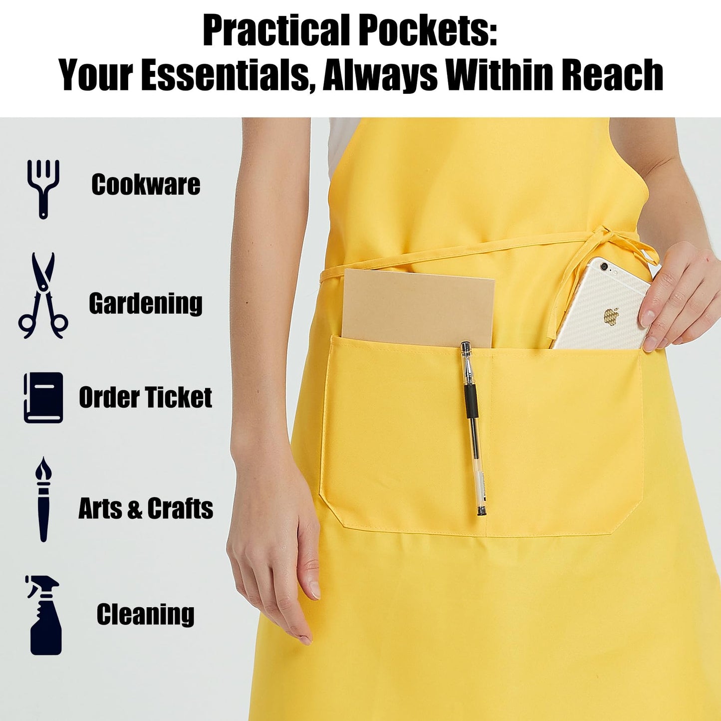 NOBONDO Cooking Apron, 12 Pack Unisex White Aprons with 2 Spacious Pockets, Machine Washable for Kitchen, Crafts, BBQ, Drawing