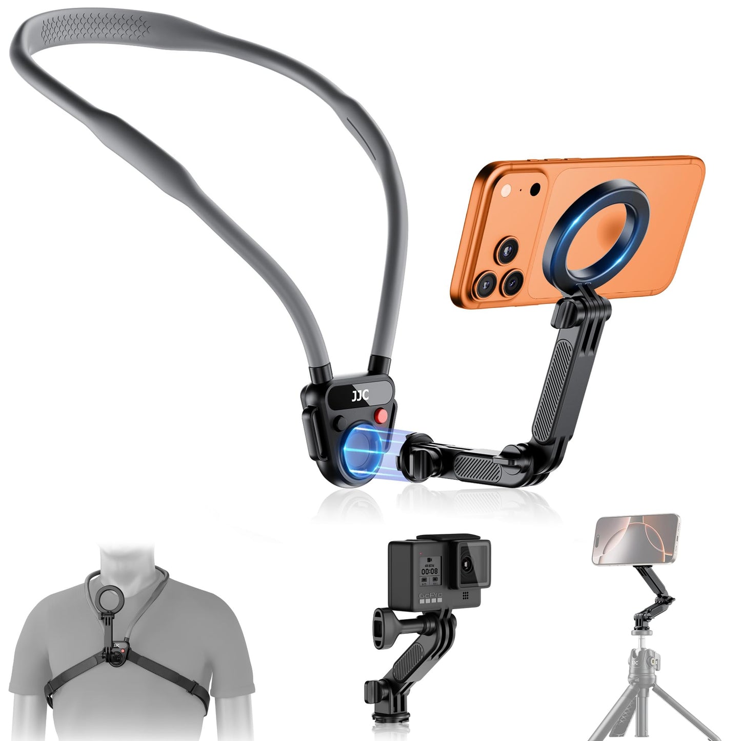 Portable Magnetic Neck Mount for Phones & Action Camera,Quick Release Neck Phone Holder with 3 Removable Arm for iphone 17 16 15 Series