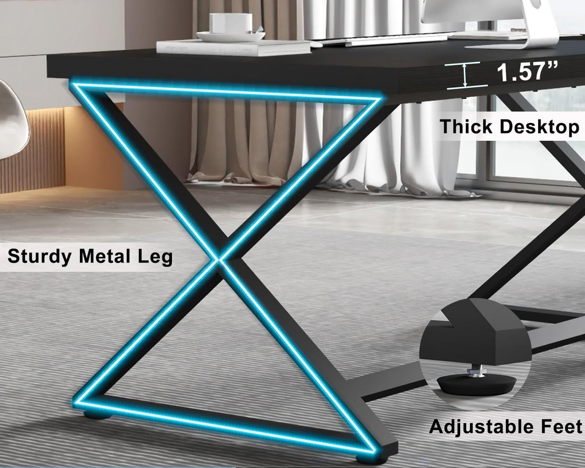 IBF Black Desk, Modern Computer Desk for Home Office, Industrial Simple Pc Gaming Writing Study Desk in Bedroom