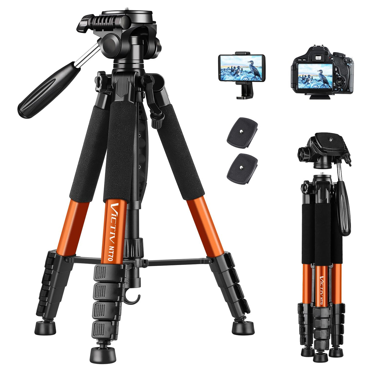 Victiv 182 cm Aluminium Camera Tripod, Lightweight and Compact Travel Tripod for DSLR with 3-Way Swivel, 360? Panoramic Ball Head and Phone Holder,