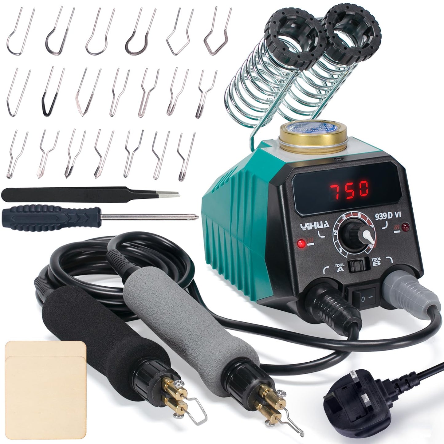 YIHUA 939D-VI Dual Pen Wood Burning Kit with Digital Display with 20 Wire Nibs, Detachable Pyrography Pen, 2 Wood Pieces, Tweezers Used as Wood
