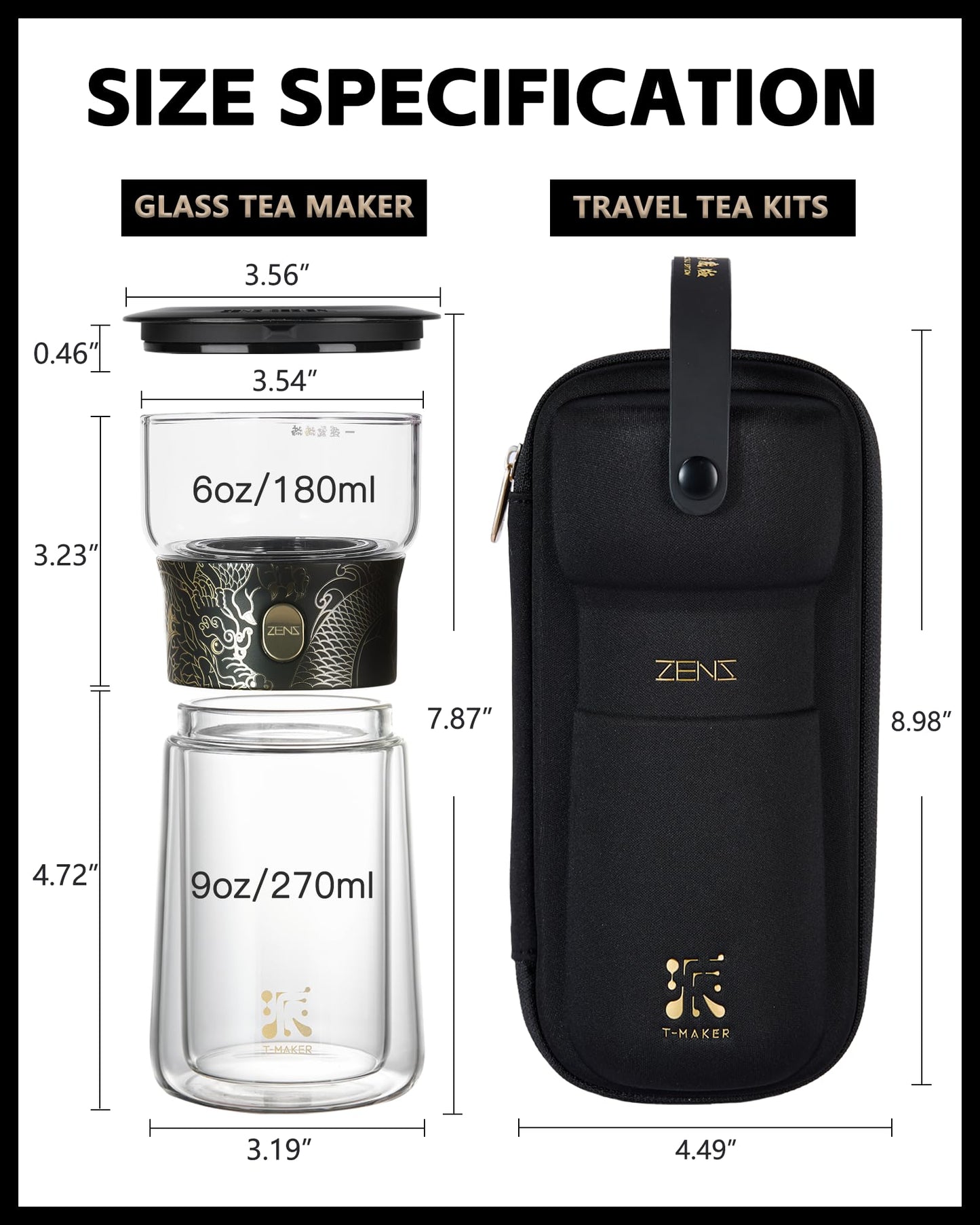 ZENS Cool Glass Teapot with Infuser, Smart One Touch Tea Maker, Loose Tea Infuser Pot with Insulated Cup and Portable Carry Case for Hot Tea