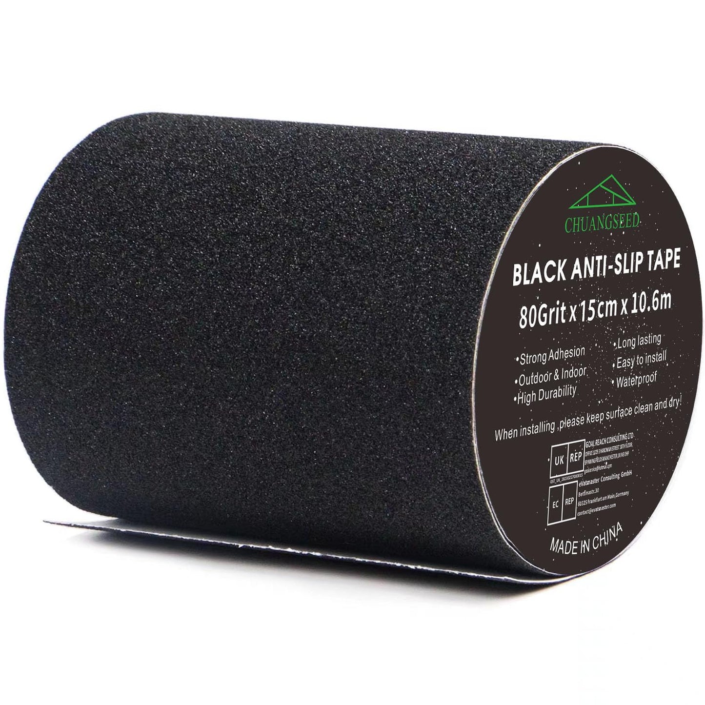 CHUANGSEED Heavy Duty Black Anti Slip Tape 6" x 35Ft (15cm x 10.6m) High Traction For Outdoor/Indoor Safety Non Skid Roll Traction Tread grip Tape