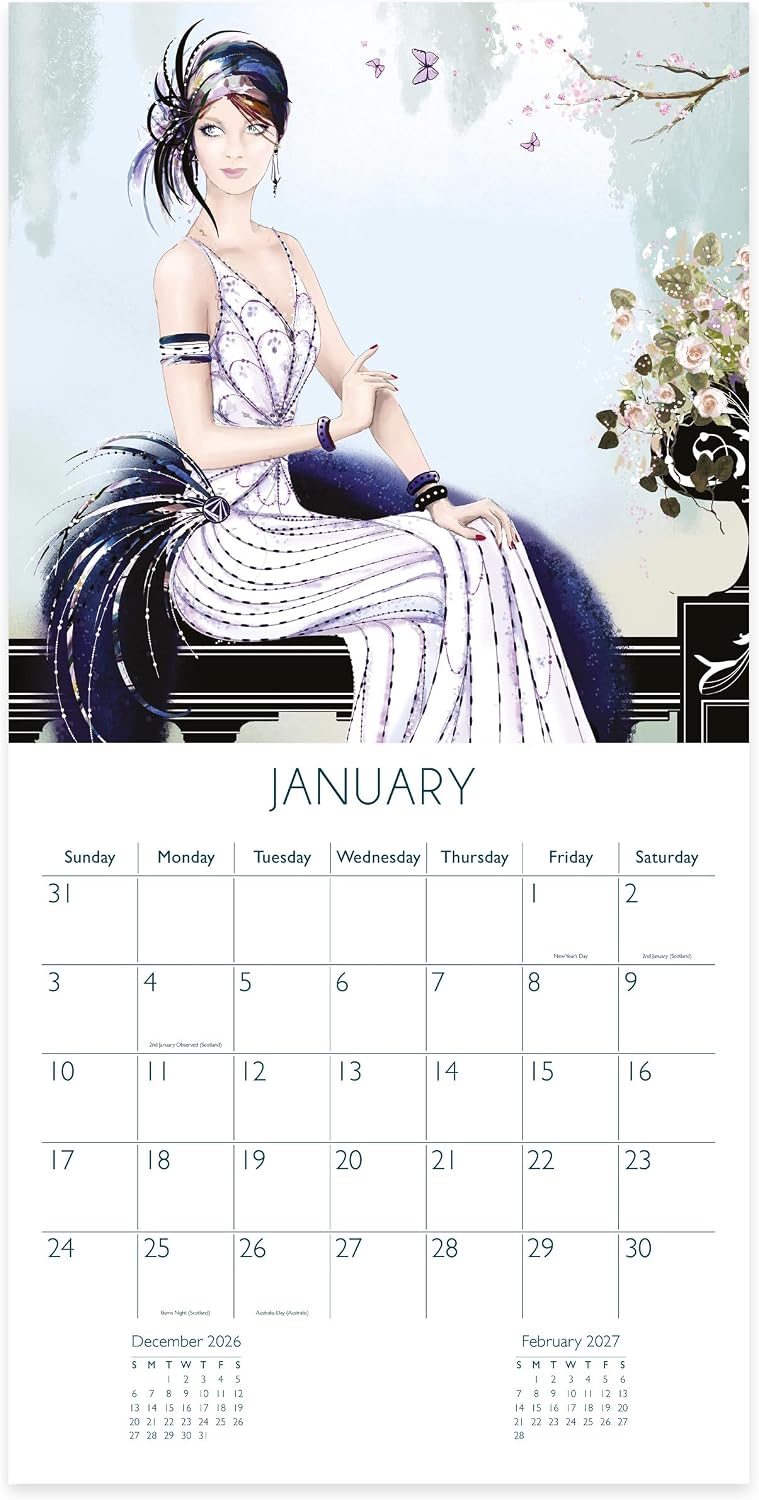 Claire Coxon Art Deco 2027 Square Wall Calendar | Monthly Planner Featuring Original Art Deco Illustrations | Elegant Decorative Calendar