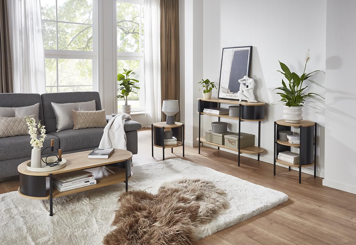 HAKU console, oak, black, metal, chipboard. Dimensions: W 110 x H 76 x D 39 cm. Style: Modern