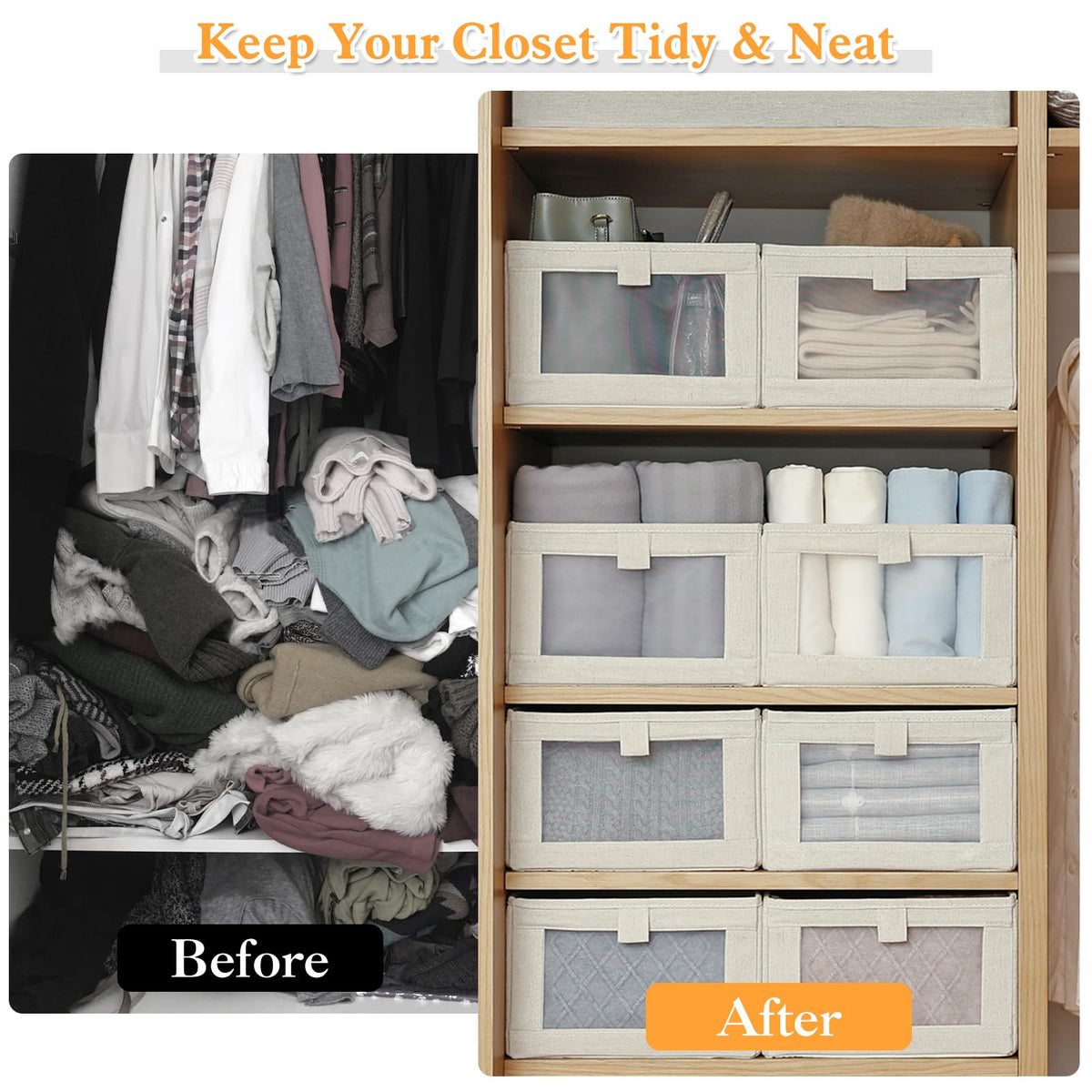 HOTOOLME Wardrobe Organiser Foldable Linen Drawer Storage Box 4 Pack