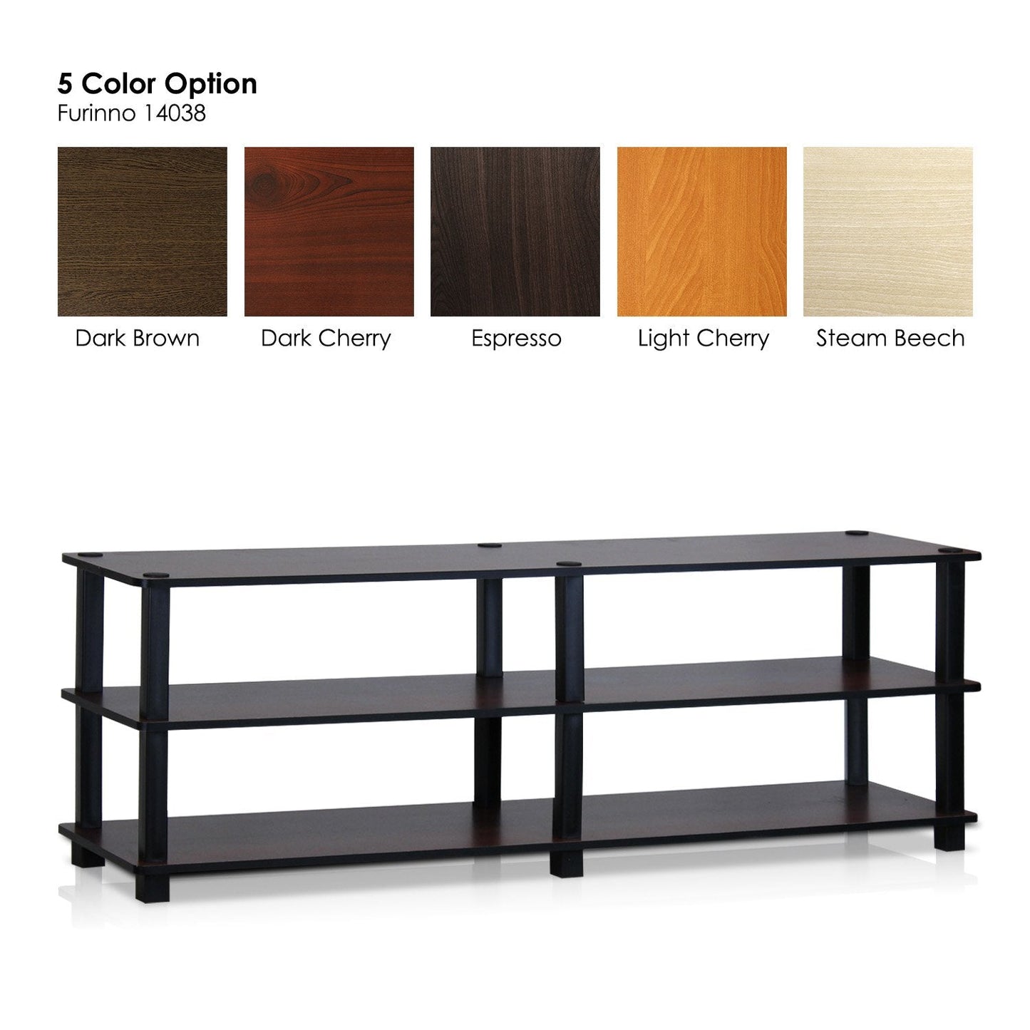 Furinno TURN-S-TUBE TV Stand, 3-Tier No Tools Entertainment Center, TV Console for TV up to 46 Inch, for Living Room, Bedroom, Dark Cherry