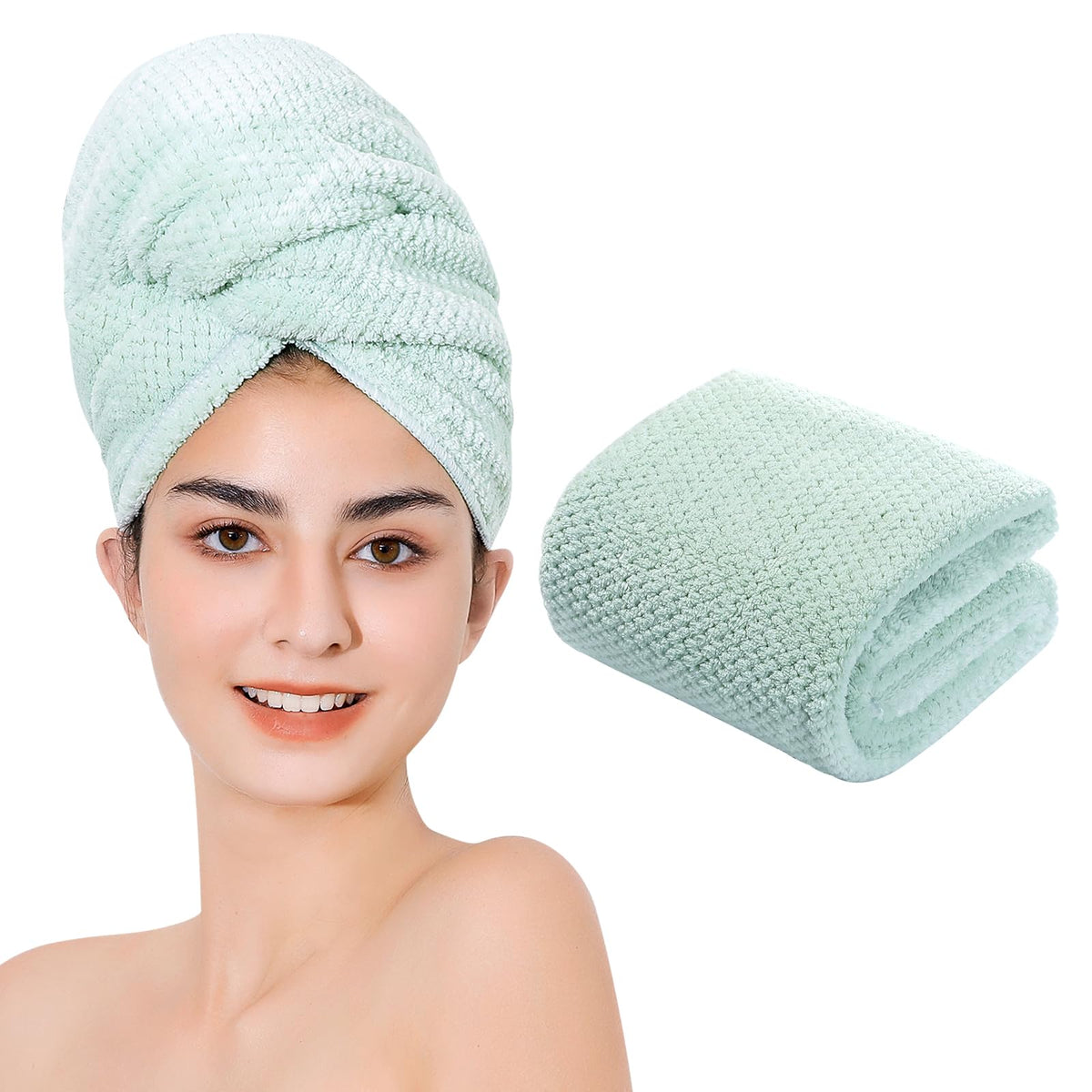 Laojbaba Microfiber Hair Quick Dry Towel Ultra Absorbent Drying Towel for All Hair Types 20X40inch Green (1pcs)