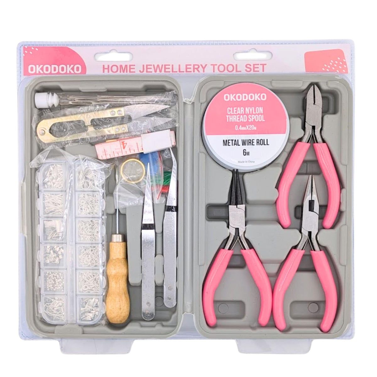 OKODOKO 17pc Jewellery Making Tool Kit with for Handmade Bracelets, Earrings, Necklace Repair - Arts & Crafts Gift for Her/Daughter/Mum with Findings