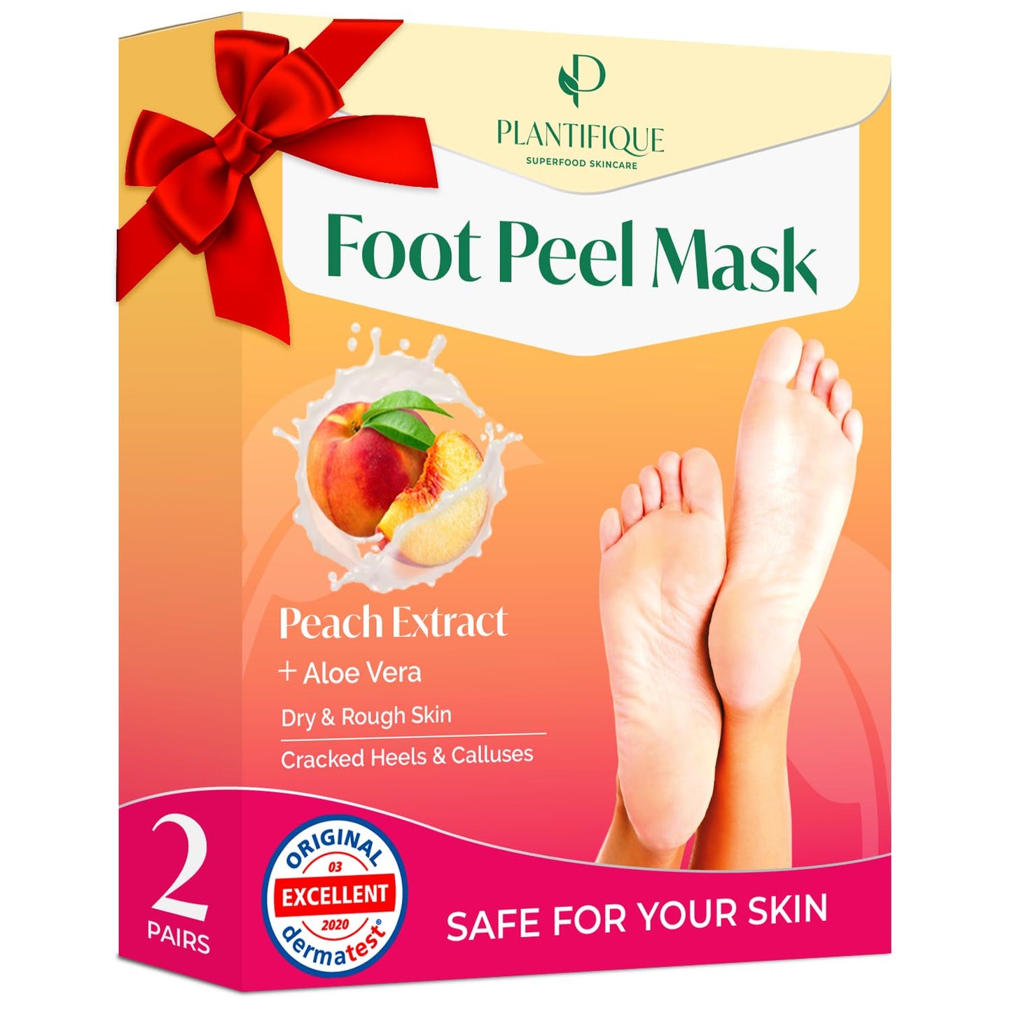 Plantifique Foot Peel Mask ? 2 Pairs Exfoliating & Dermatologically Tested Foot Treatment, Removes Dead Skin & Repairs Heels for Soft Feet ? Peach