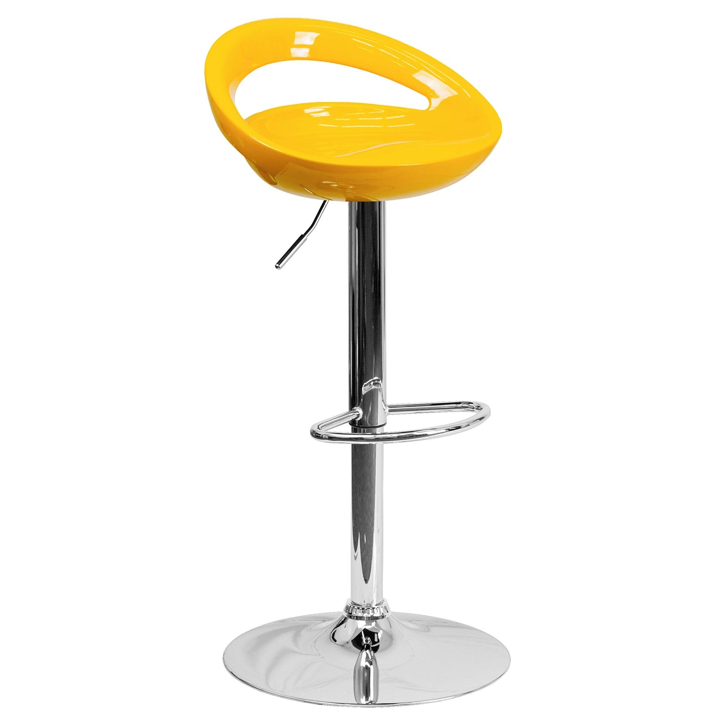 Flash Furniture Wilson 2 Pack Contemporary Yellow Plastic Adjustable Height Barstool with Rounded Cutout Back and Chrome Base