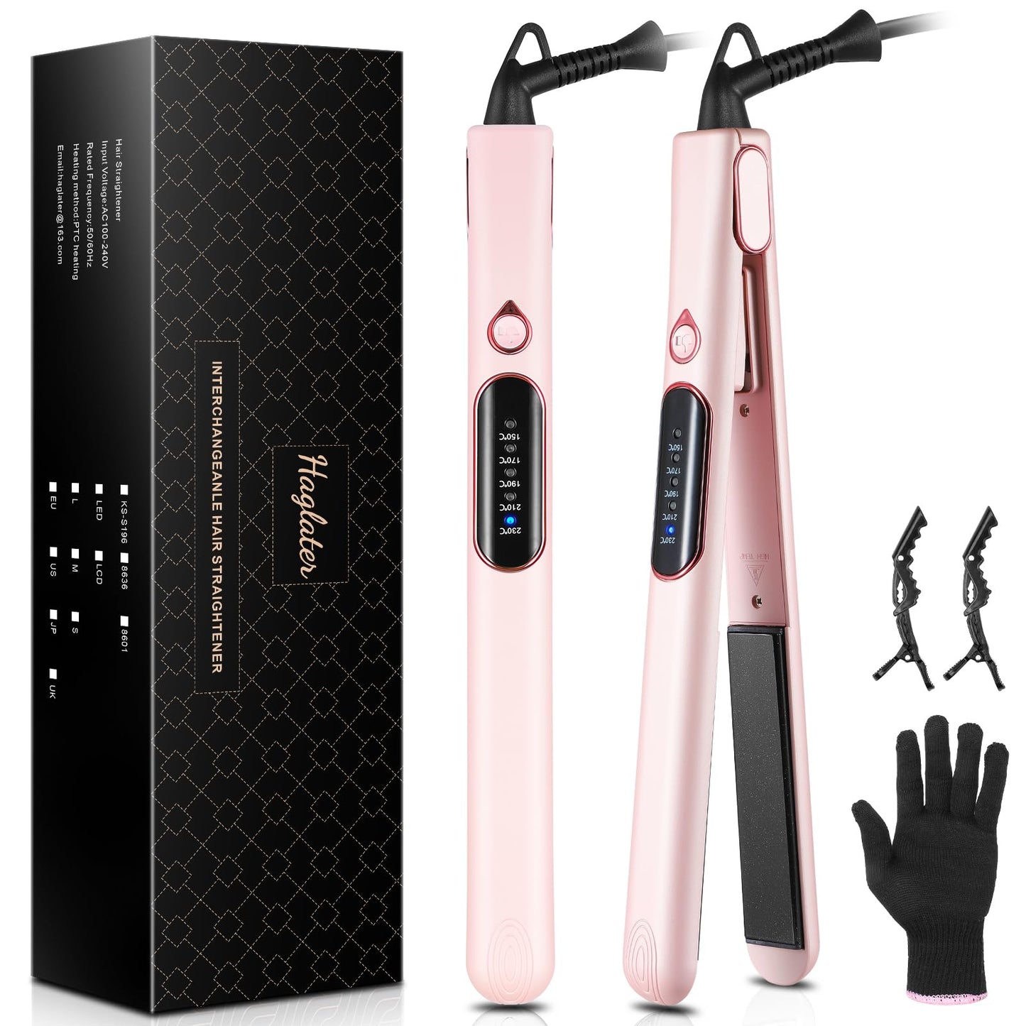 Hair Straighteners for Women, Haglater 2 in 1 Straightener and Curler Ceramic Plates Flat Iron with Adjustable Temperature LCD Display Straightening