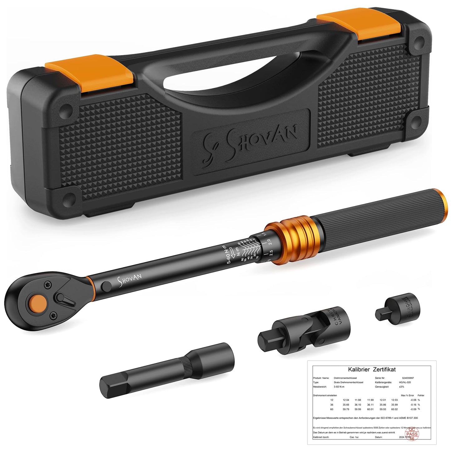 ss shovan 3/8 Torque Wrench Set, 5-60Nm ?3% Accuracy, Click Torque Wrenches with 3/8 to 1/4 Adapter, Universal Joint, 75mm Extension Bar ? for Bike,