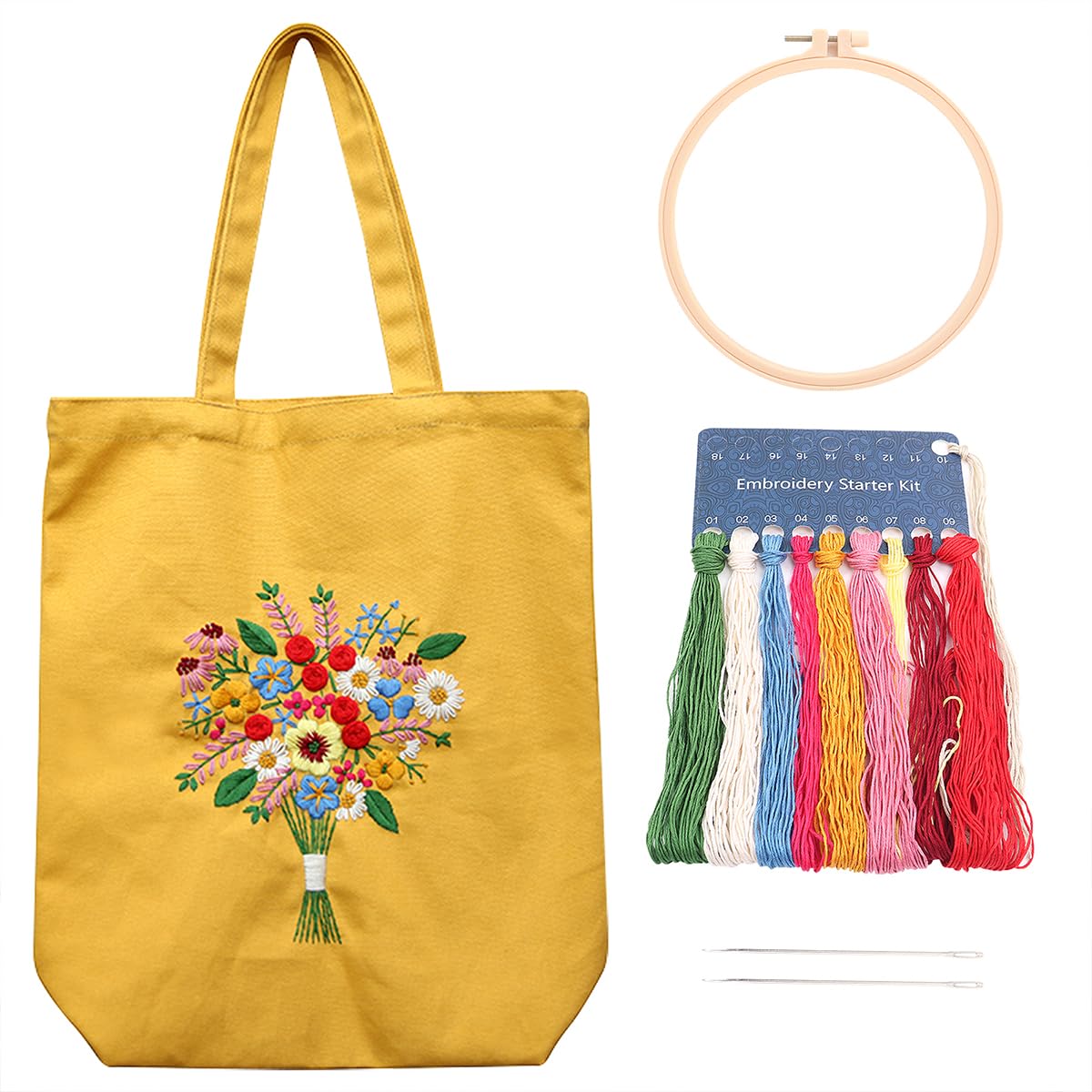 Canvas Tote Bag Embroidery Kit for Beginners Adults, Stamped Embroidery Starter Kits with Flower Pattern, Arts DIY Crafts Cross Stitch Canvas Bag with