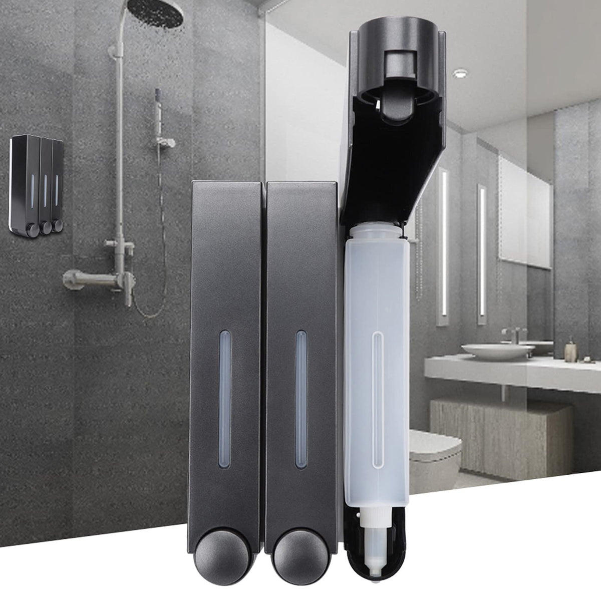 EBTOOLS Soap Dispenser, Triple Manual Shower Dispenser Wall-mounted Manual Hand Sanitizer Dispenser Shampoo Lotion Pump Bottle for Toilet Bathroom
