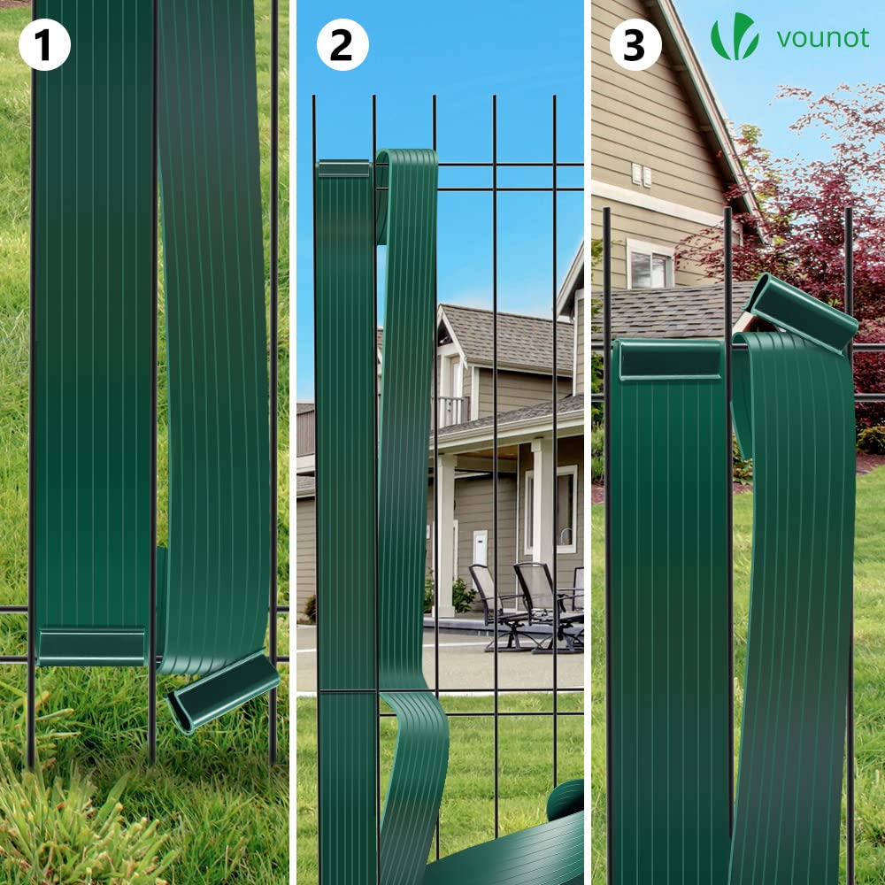VOUNOT? PVC Privacy Strips Garden Privacy Fence Screen 150m x 4.7cm Double Rod Mats with 300 Clips for Deck, Patio, Balcony, Green